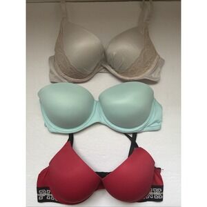 Lot of 3 Womens Victorias Secret VS PINK Push Up Bras Wear Everywhere Sz 34C